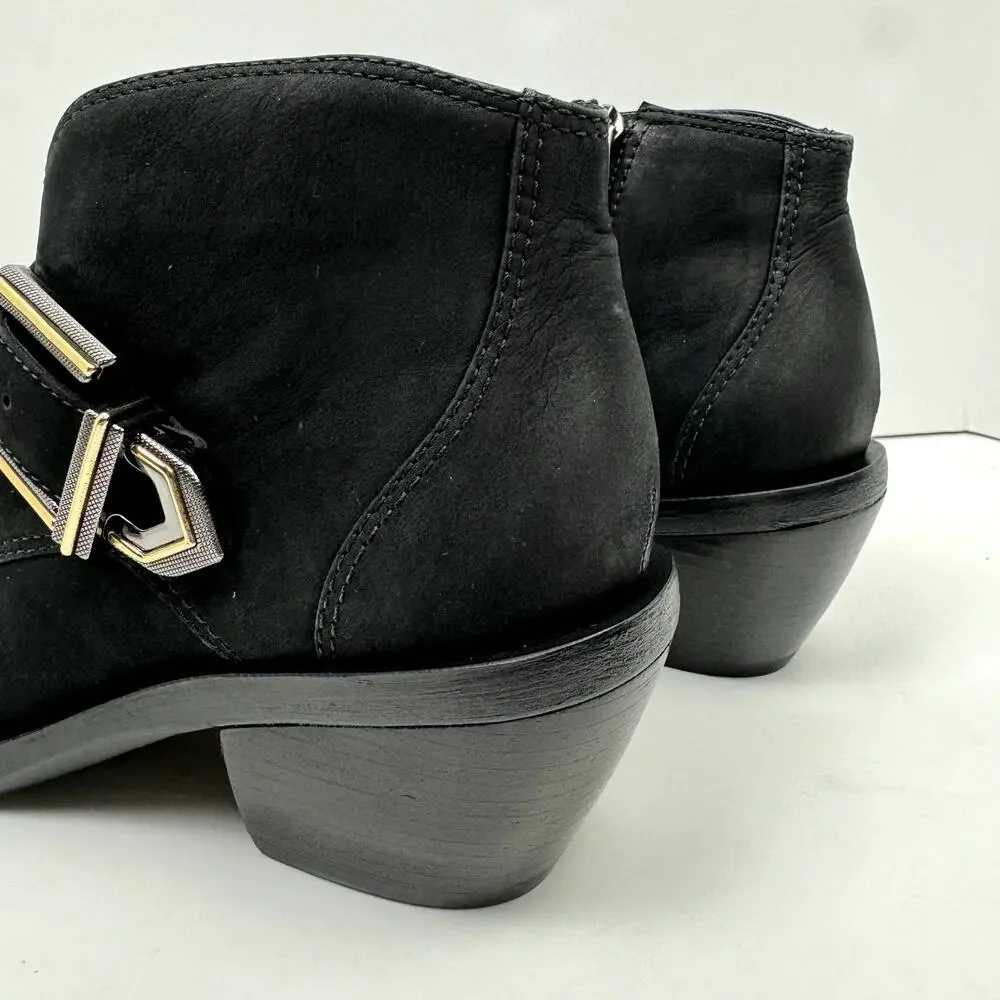 NEW Vince Camuto Ashena Black Suede Leather Buckle Zip Up Bootie Ankle Boots